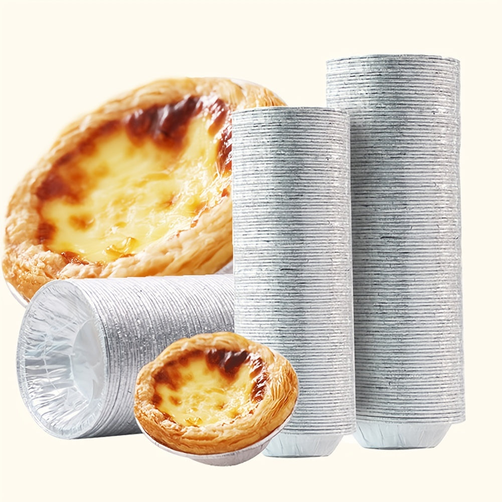 100pcs 2.76'x1.57"x0.79" Aluminum Foil Tart Pan - Disposable Mini Pot Pie Bake Plate Tin for Making Egg Tart, Pudding, Mini Cake and More