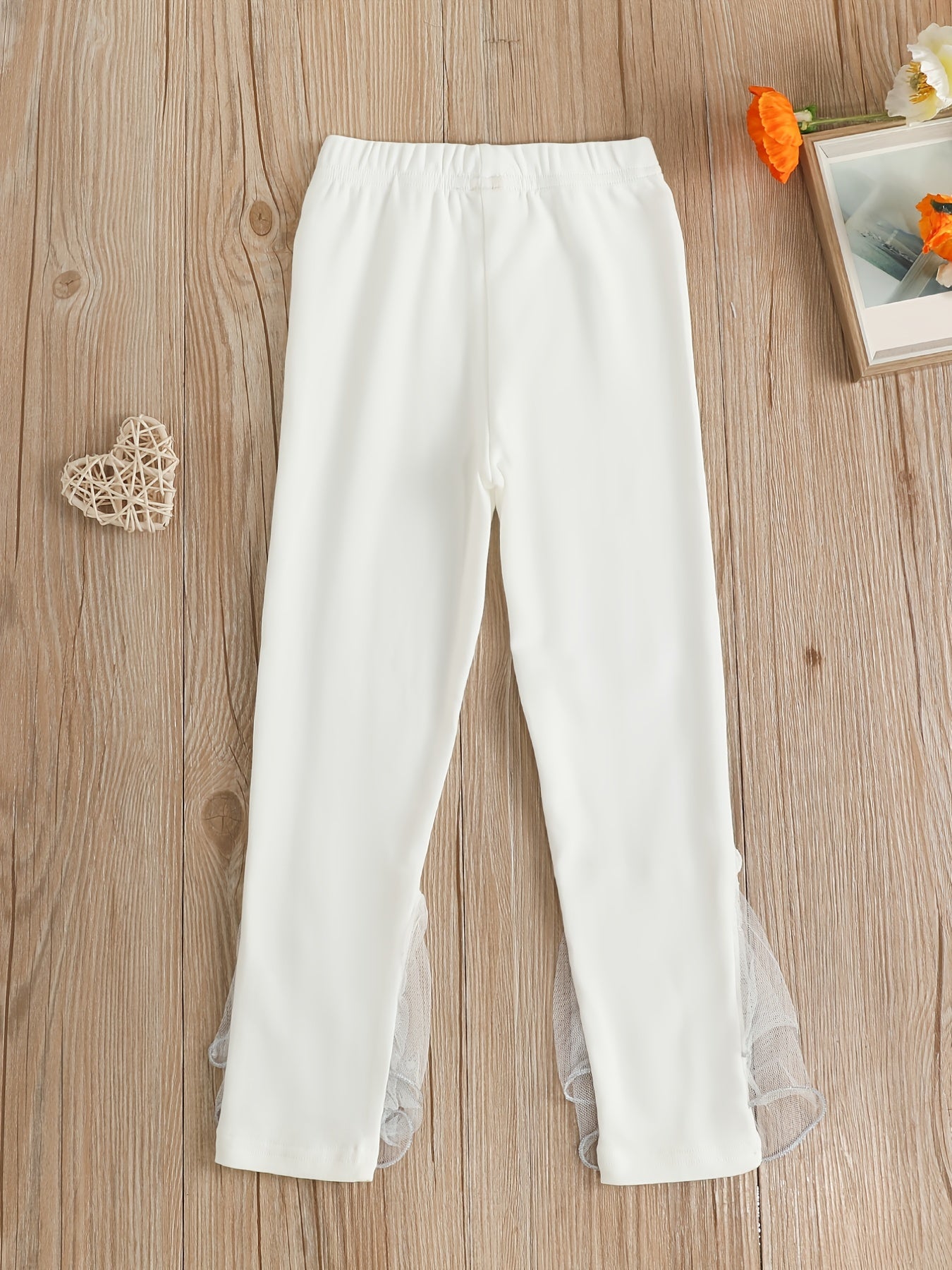 Casual Elegant Sweet Leggings with Mesh Lace, Faux Pearl Bow for Autumn and Winter