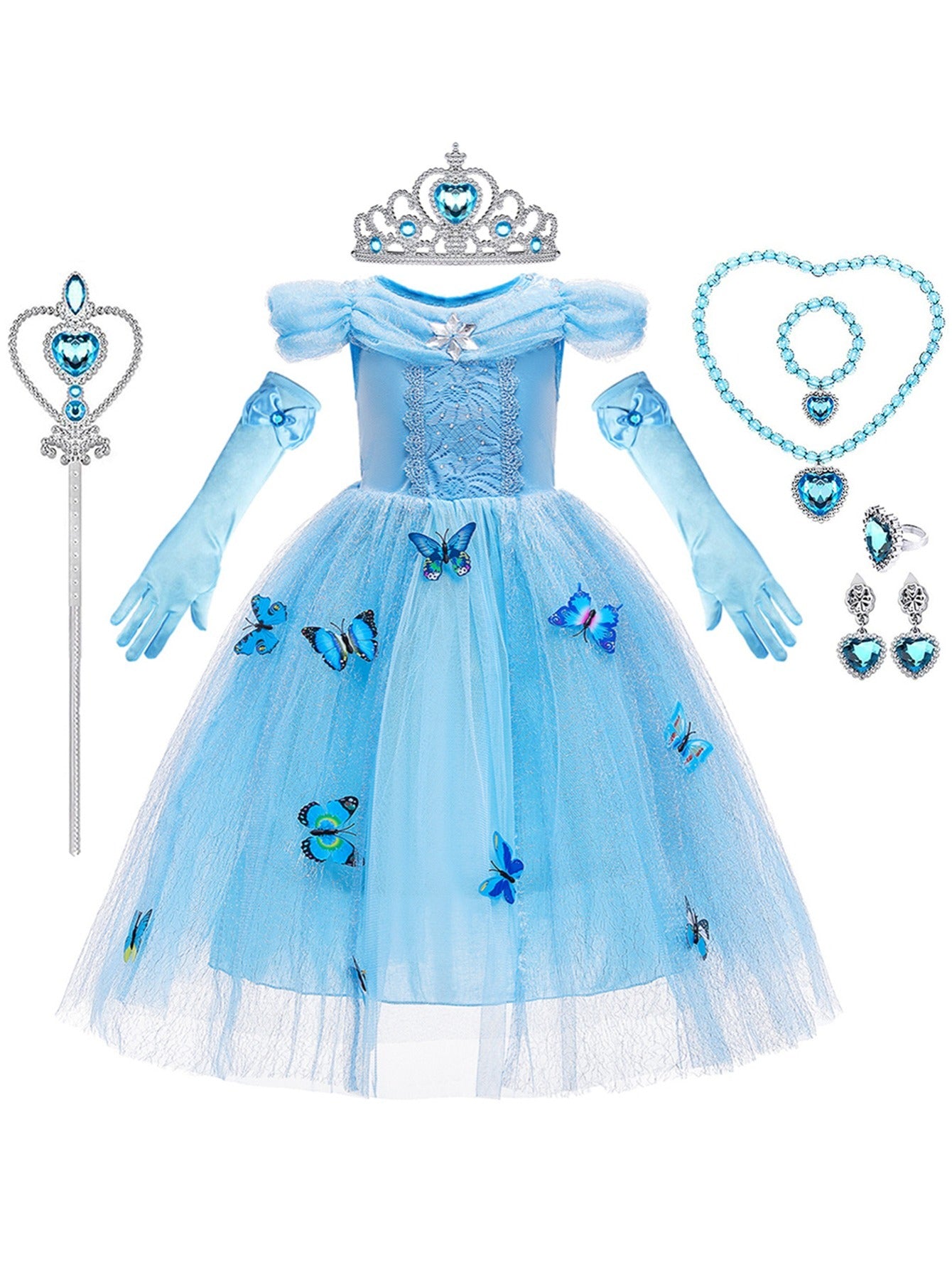9pcs Cinderella Princess Dress Up Costume Set for Girls