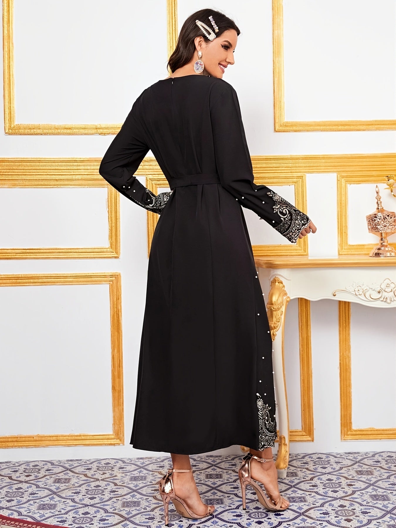 Women's Elegant Floral Print Belted Dress