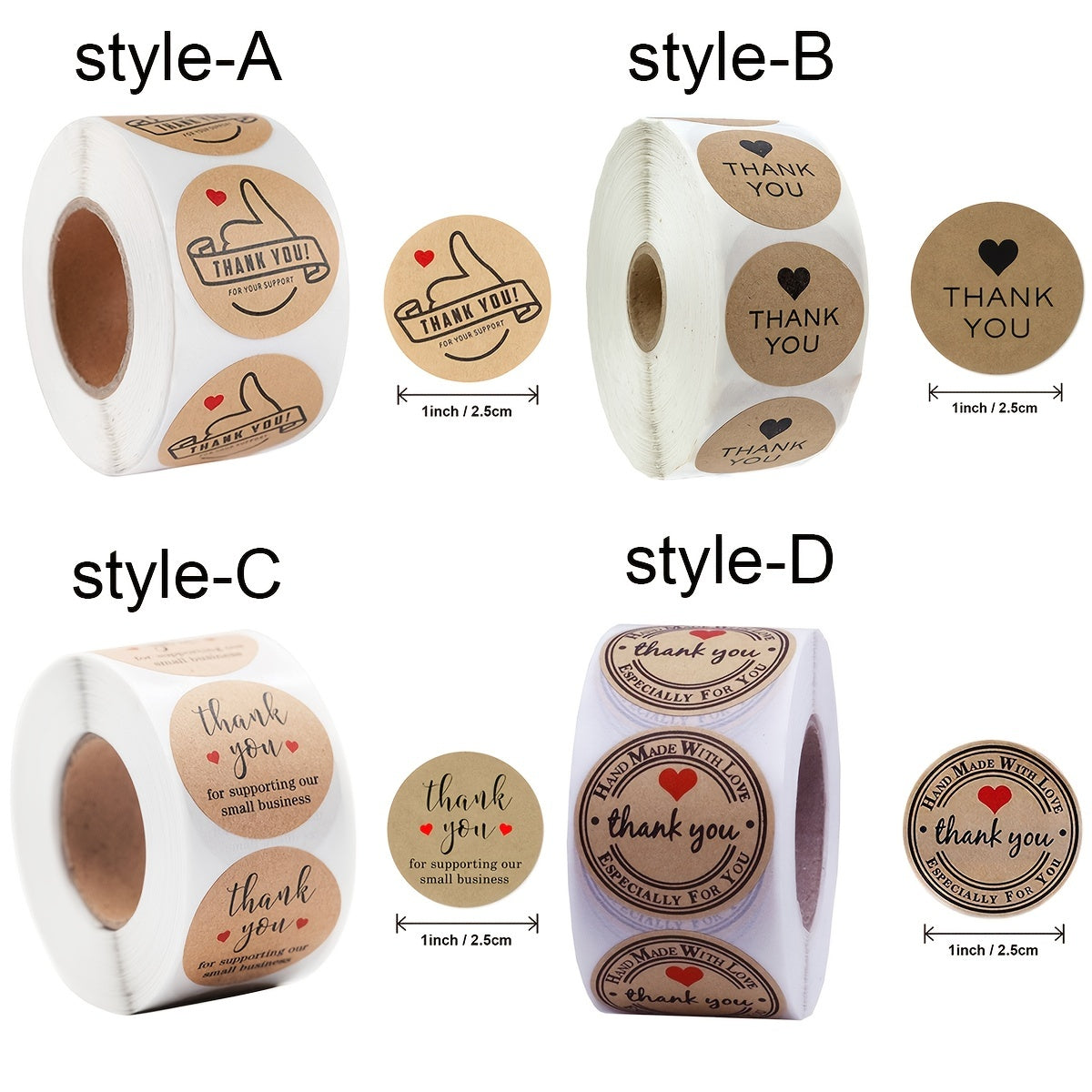 500PCS Kraft "Thank You" Stickers Roll