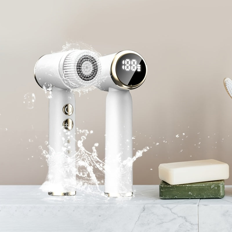 Electric Facial Cleansing Brush: Sonic Vibrating Face Scrubber with Hot/Cold Compress and 6 Brush Heads