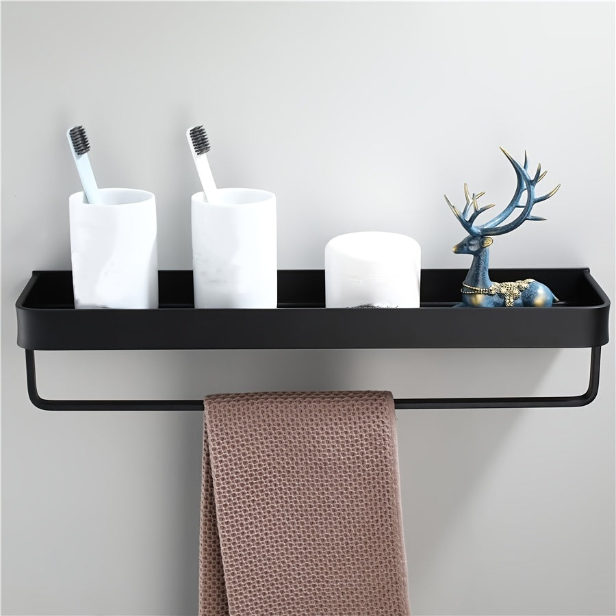 Bathroom Black Shelf with Towel Bar