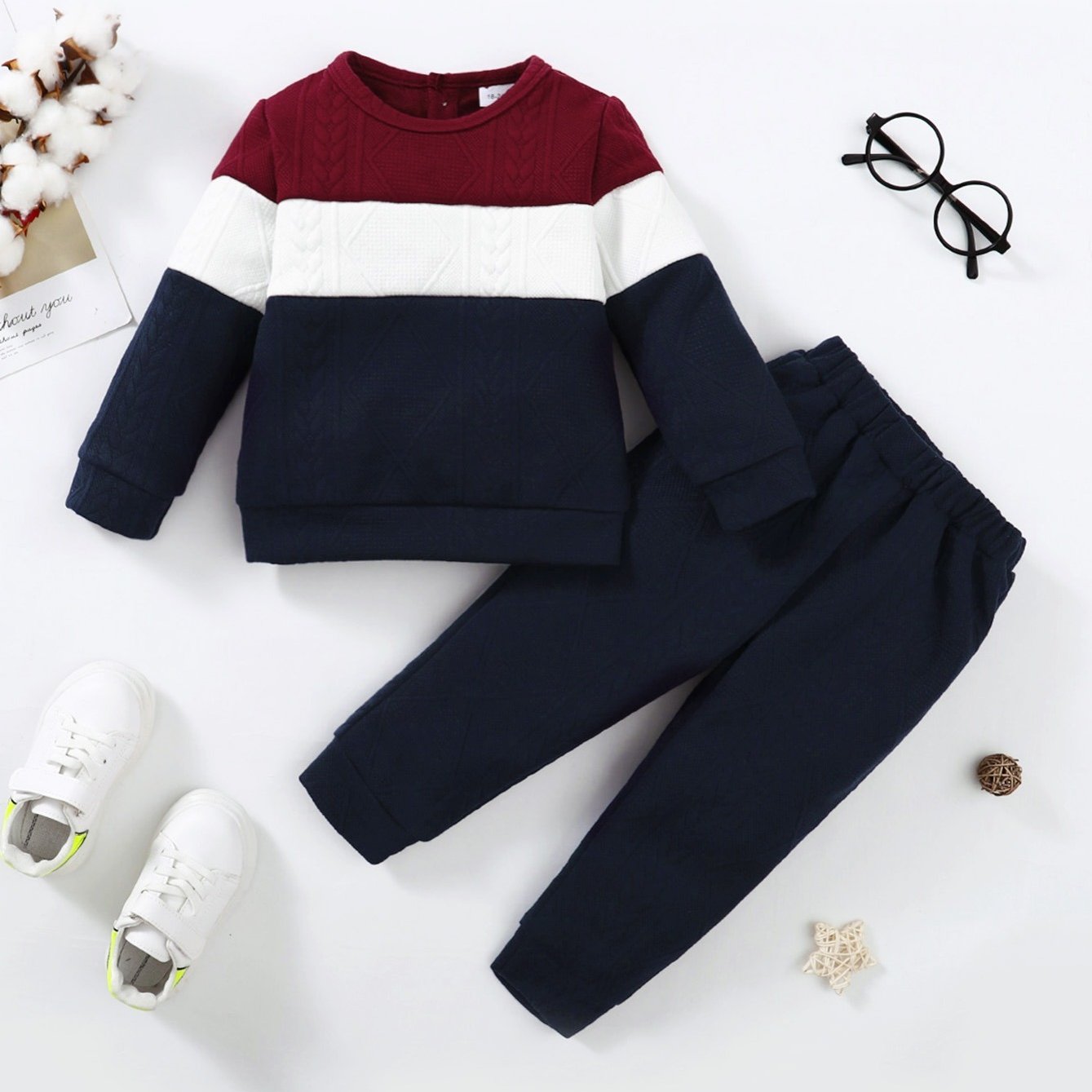 Boys Winter Warmth Color Block Pullover Top & Pants Set