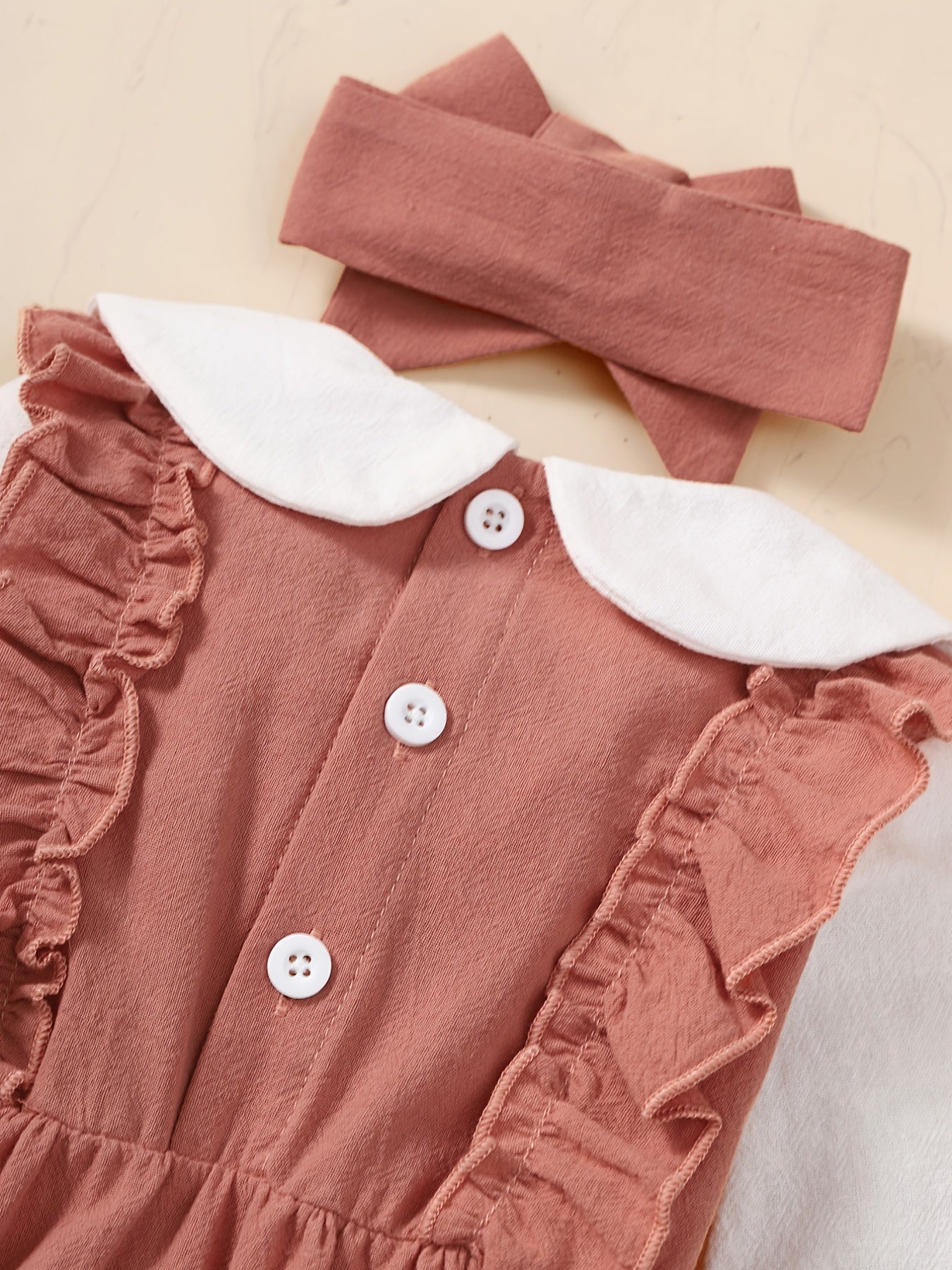 Newborn Infant Romper with Flower Embroidery