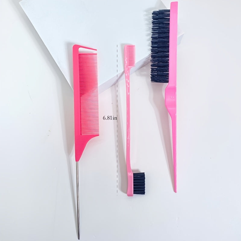 3-Piece Hair Styling Comb Set (Pink)