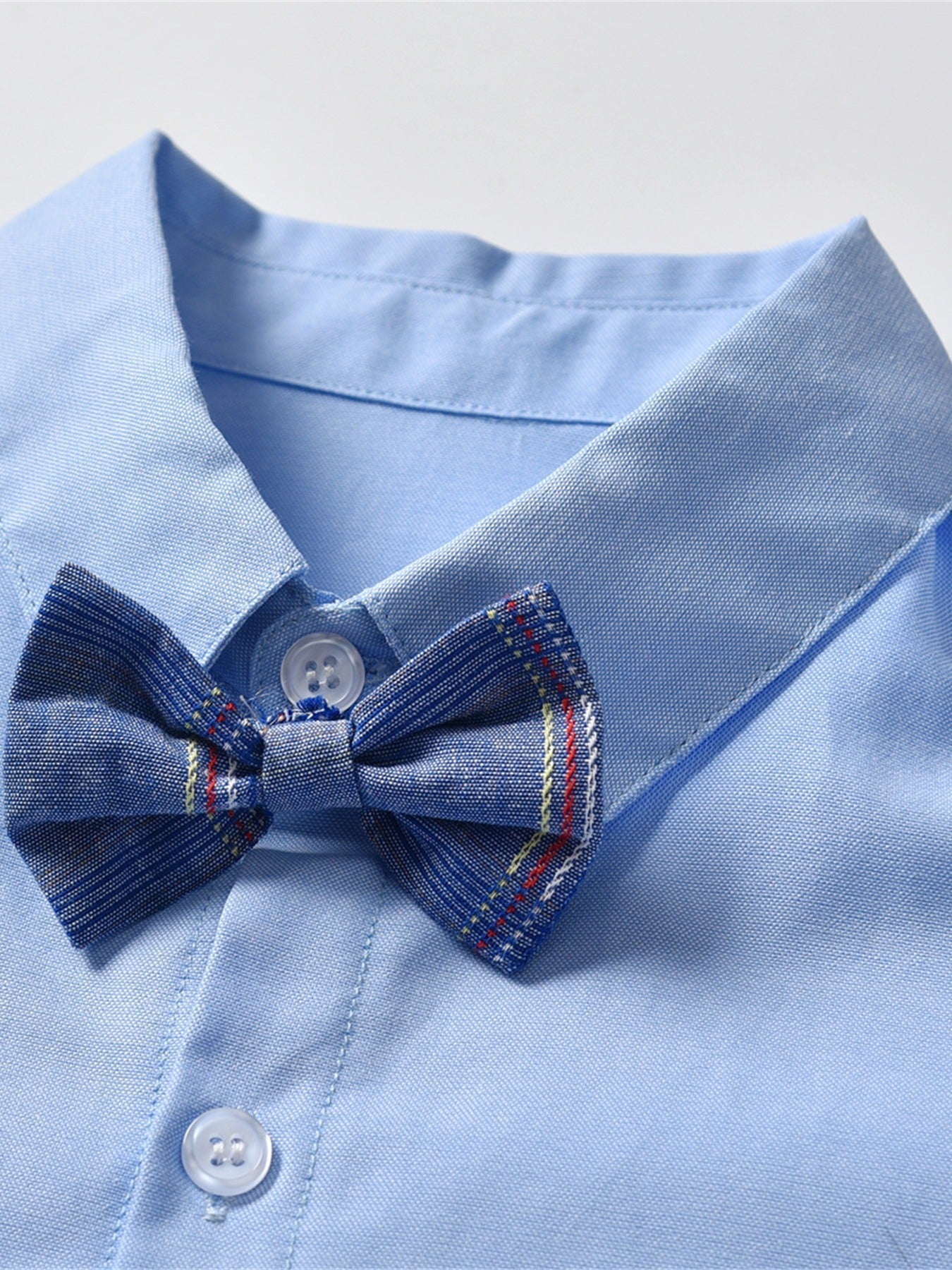 2pcs Boys Gentleman Bow Tie Sky Blue Shirt and Overalls Set