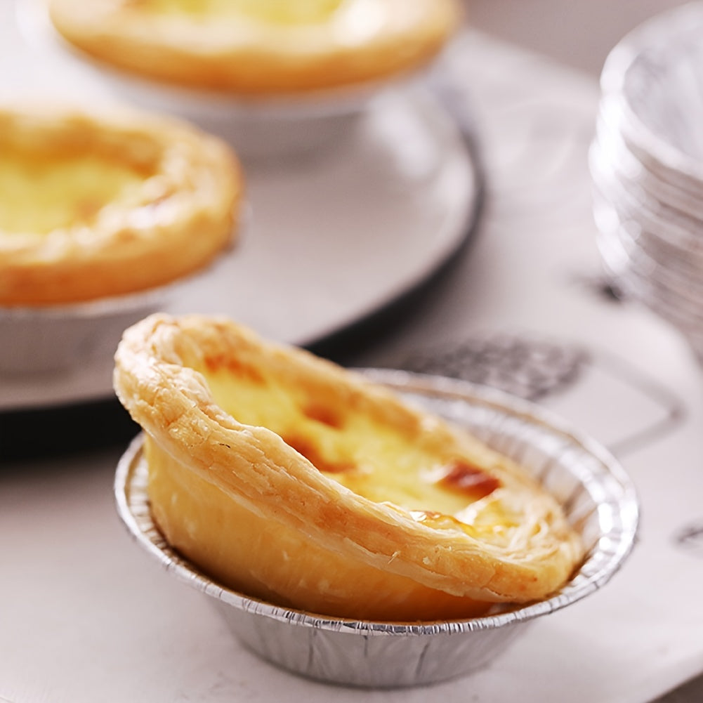 100pcs 2.76'x1.57"x0.79" Aluminum Foil Tart Pan - Disposable Mini Pot Pie Bake Plate Tin for Making Egg Tart, Pudding, Mini Cake and More