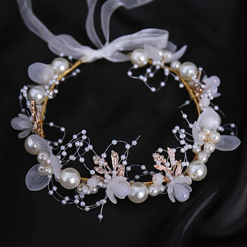 Crystal Pearl Flower Tiara Headband for Women