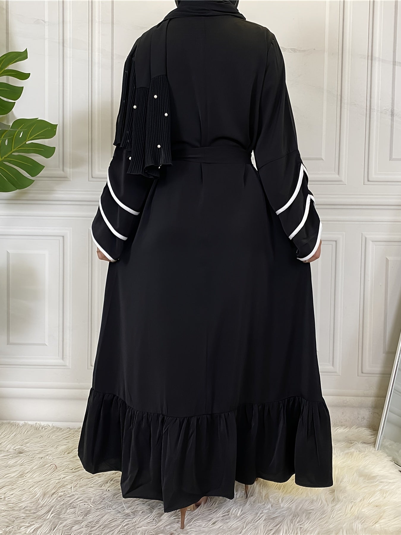Women's Solid Muslim Petal Sleeve Crew Neck Loose Dress