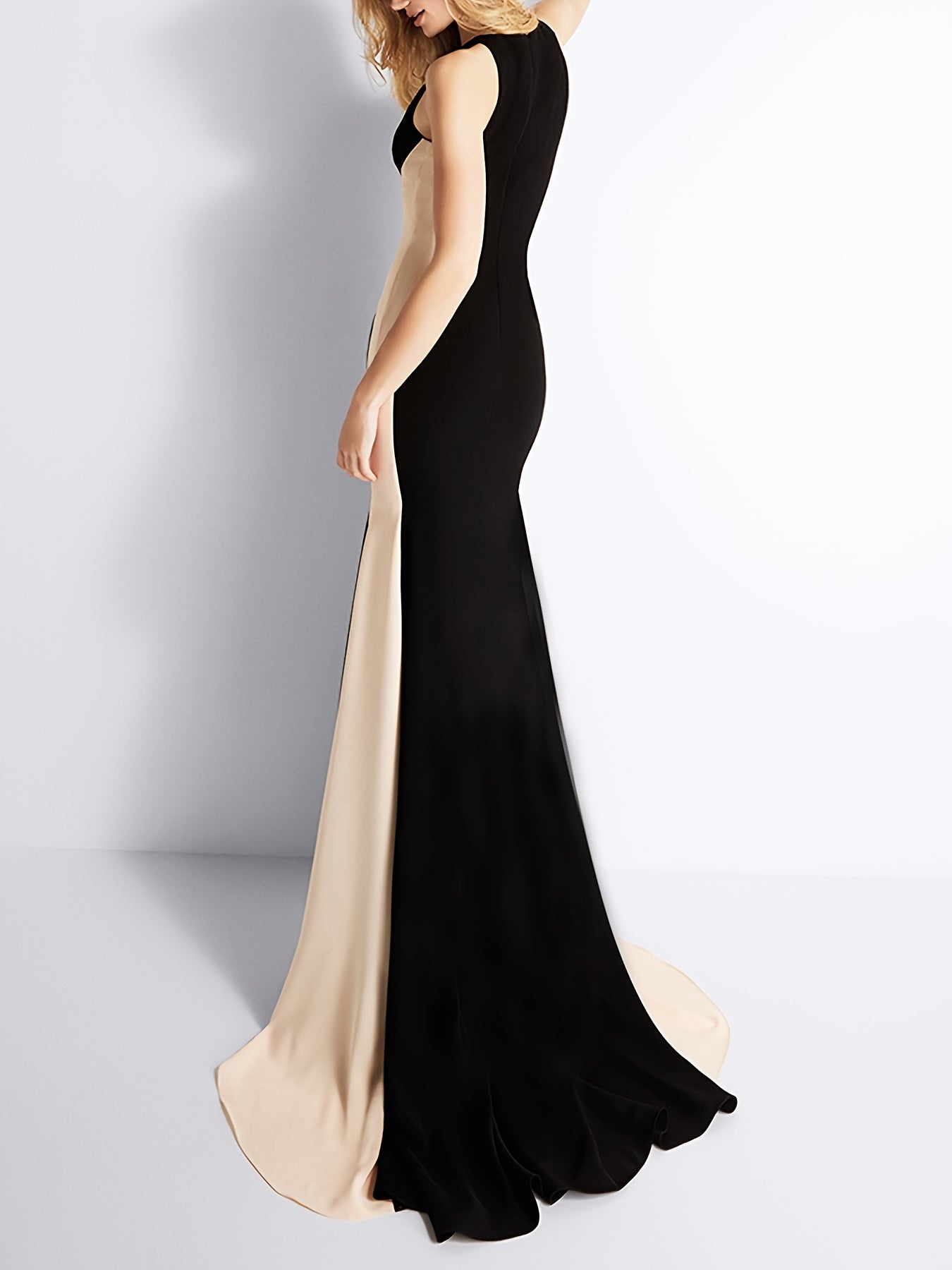Women's Elegant Color Block Slim Long Dress