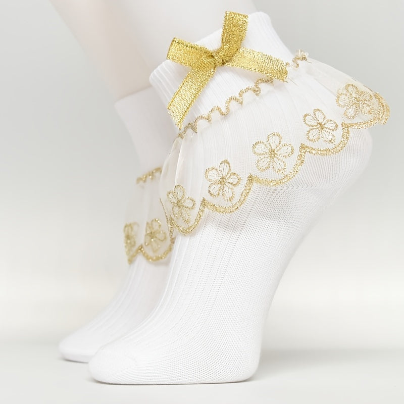 Toddler Girls Flower Ruffled Lace Bow Dance Socks