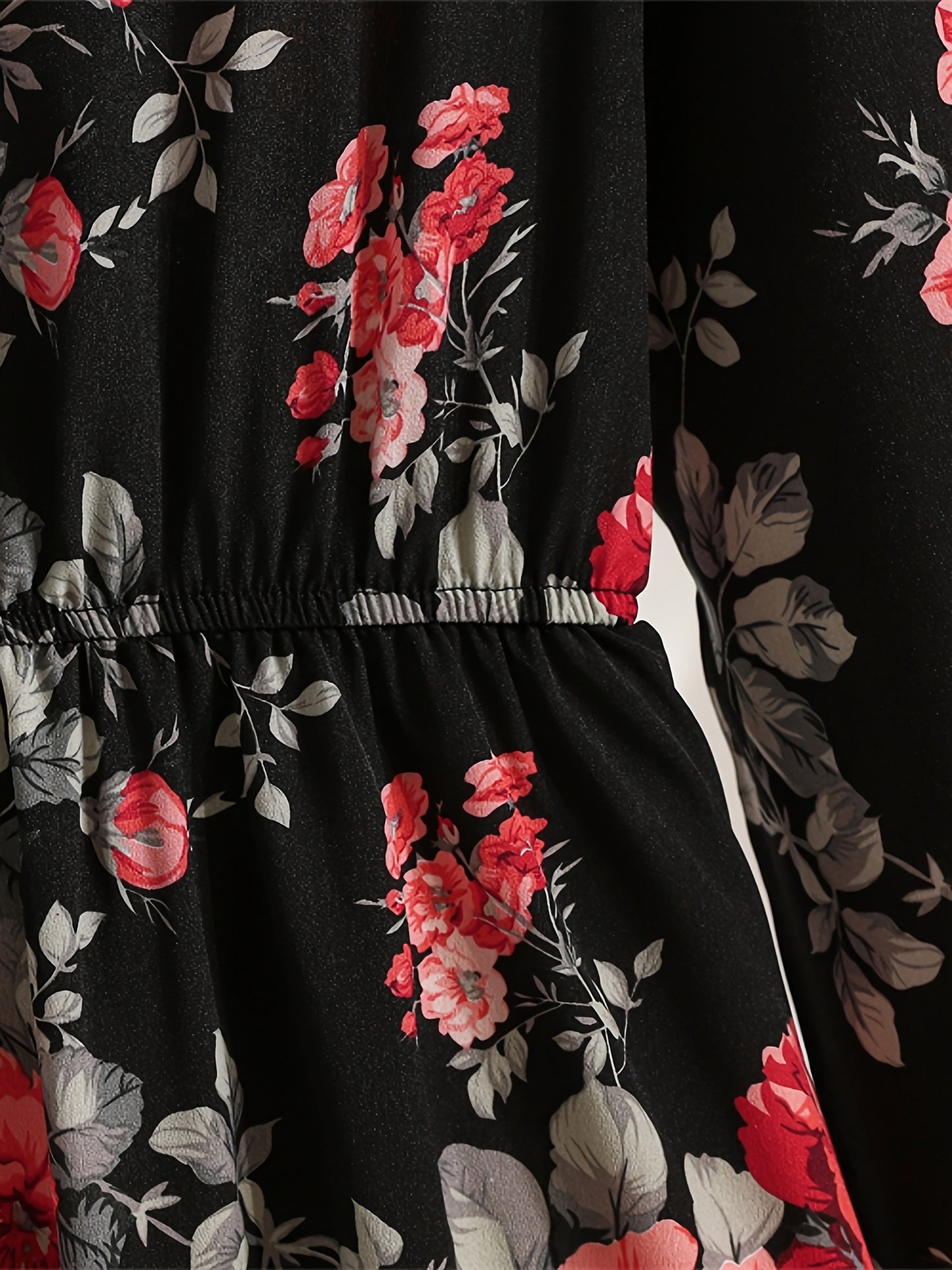 Floral Retro Tunic Maxi Dress with Round Neck and High Waist