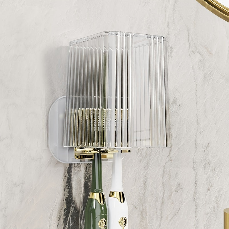 Wall-Mounted Toothbrush Cup Set - Punch-Free Bathroom Toilet Mouthwash Cup & Toothbrush Holder (Green and White)