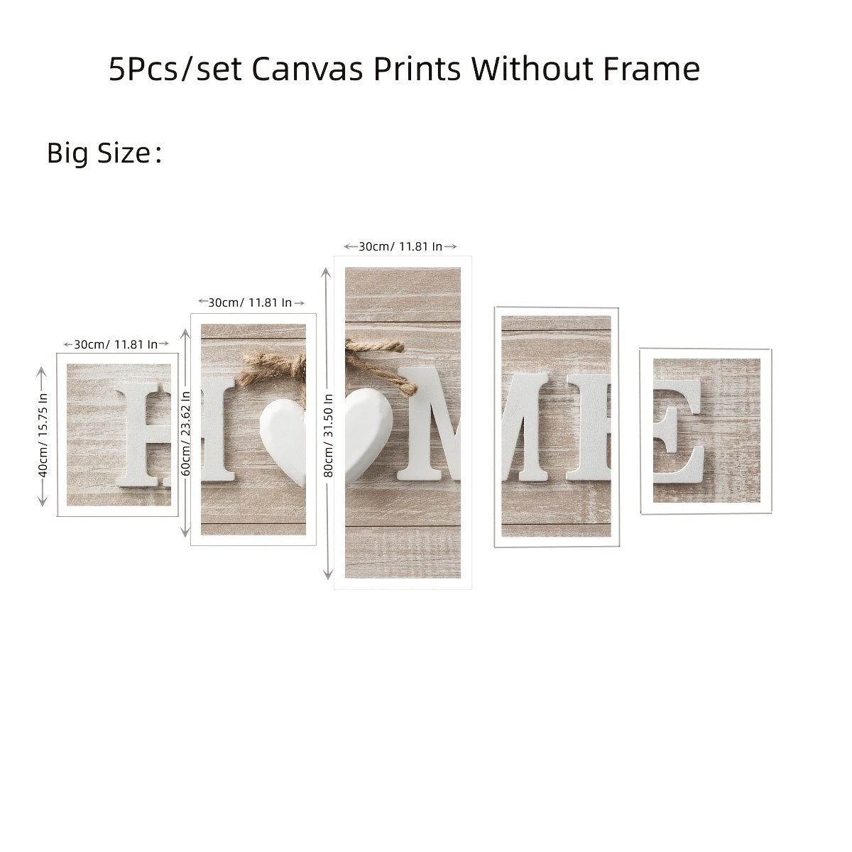 Set of 5 3D Effect Art Decorative Paintings - "HOME" Word Design (No Frame Included)