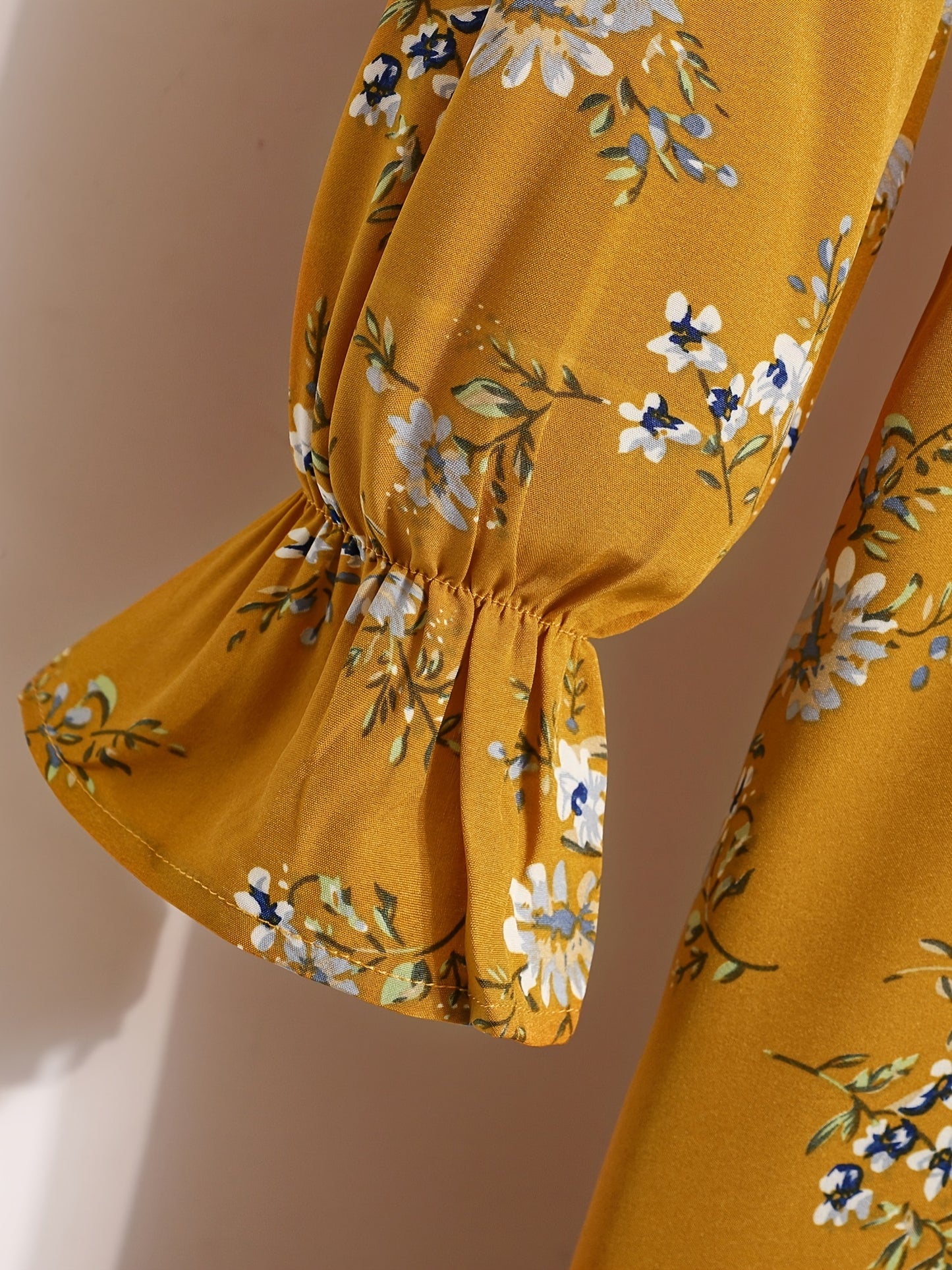 Elegant High Waist Bow Ditsy Floral Print Maxi Dress