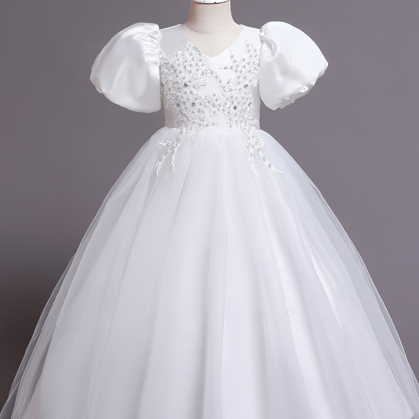 Elegant V-neck Puff Sleeve Embroidered Princess Dress