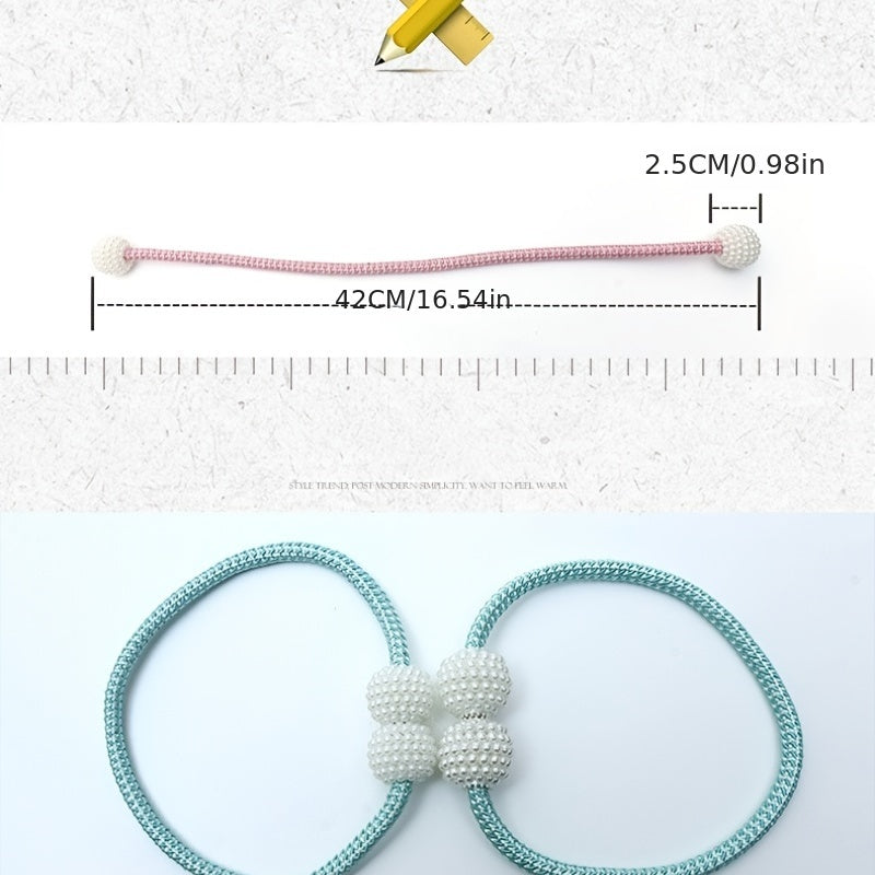 2 Pack Decorative Pearl Magnetic Curtain Tieback Set