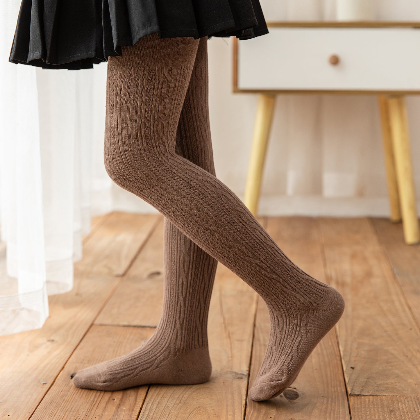 Solid Color Cable Knit Tights for Baby Girls
