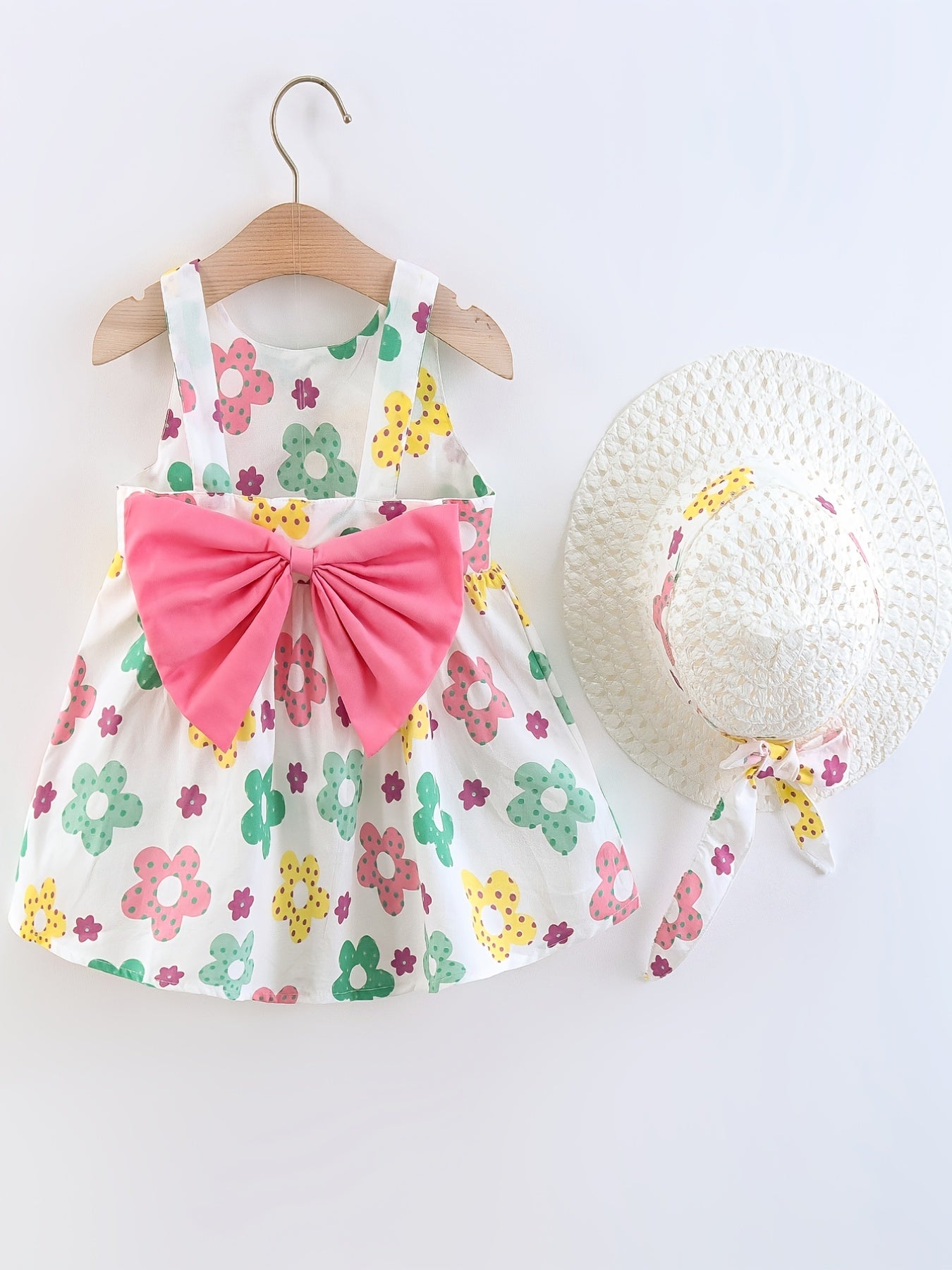 Infant Little Girls Sleeveless Princess Dress + Hat Set with Big Bowknot Design