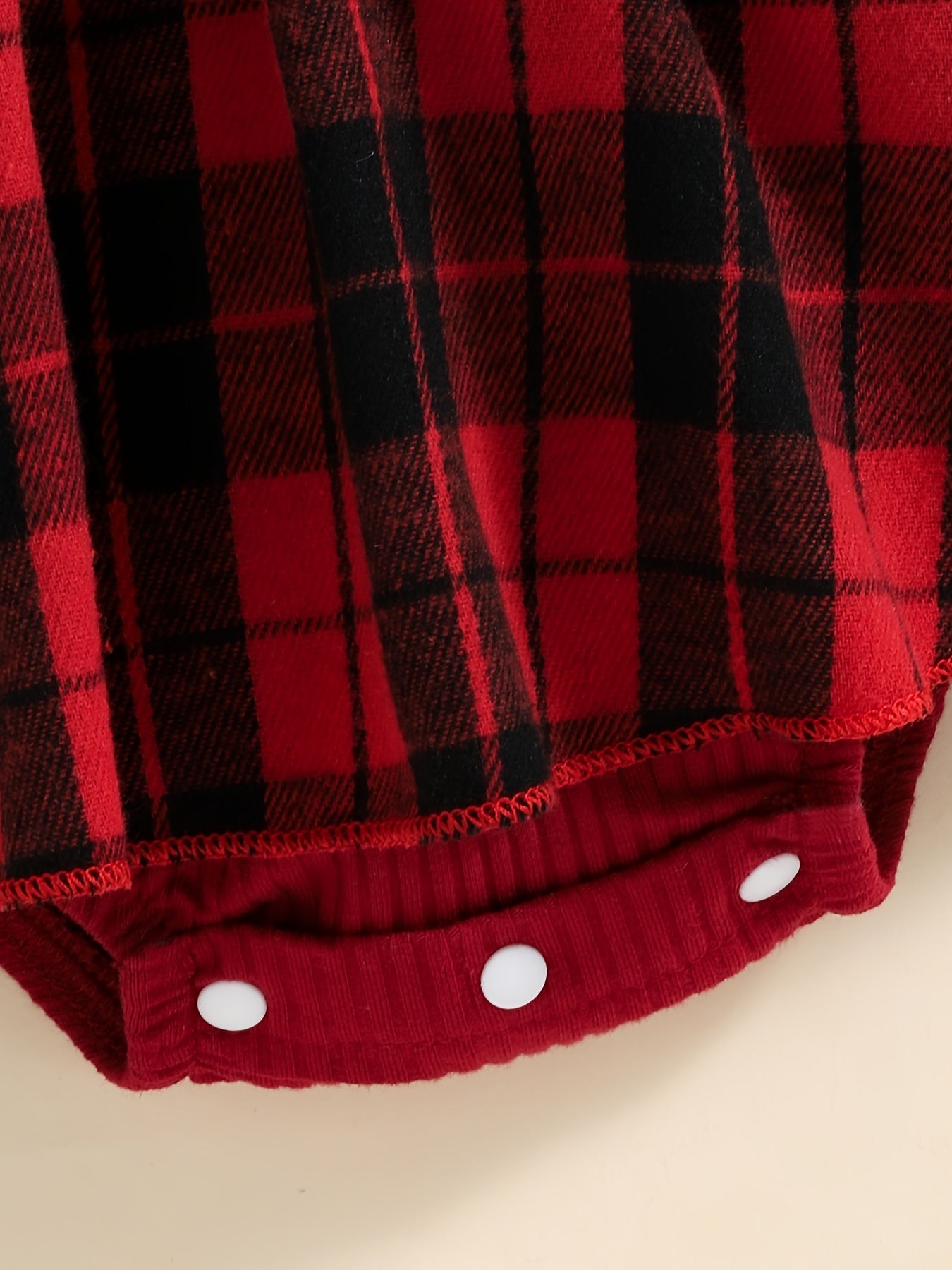 Infant Ruffled Plaid Dress Splicing Romper Long Sleeve Red Bodysuit Onesies & Bow Headband Set