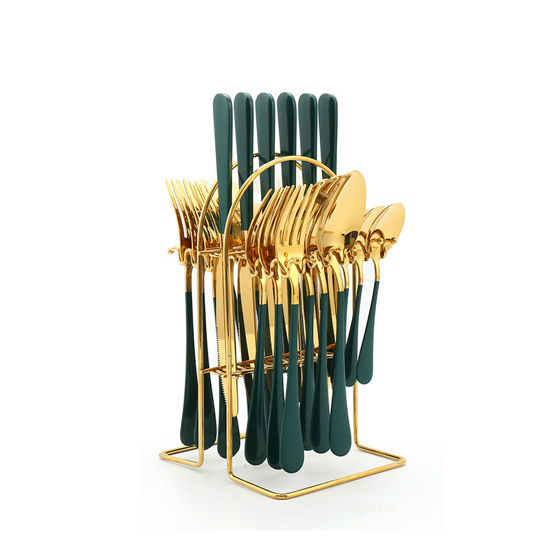 24 Piece Stainless Steel Tableware Set with Holder