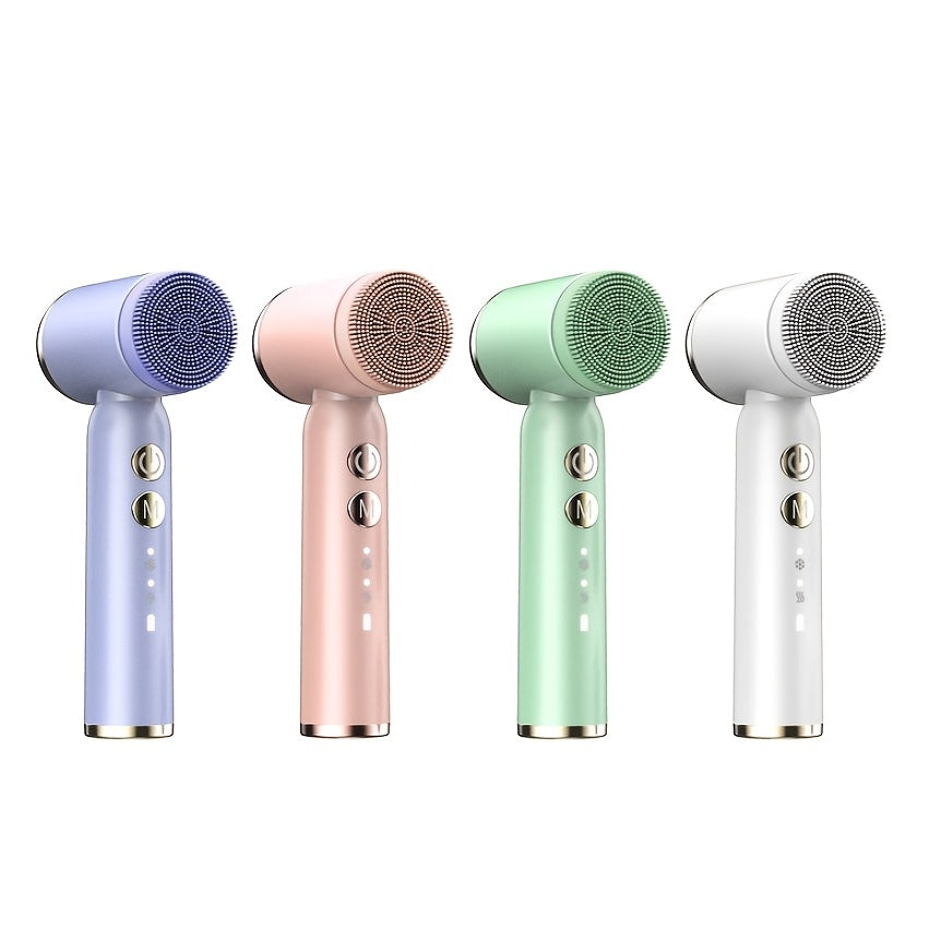 Electric Facial Cleansing Brush: Sonic Vibrating Face Scrubber with Hot/Cold Compress and 6 Brush Heads