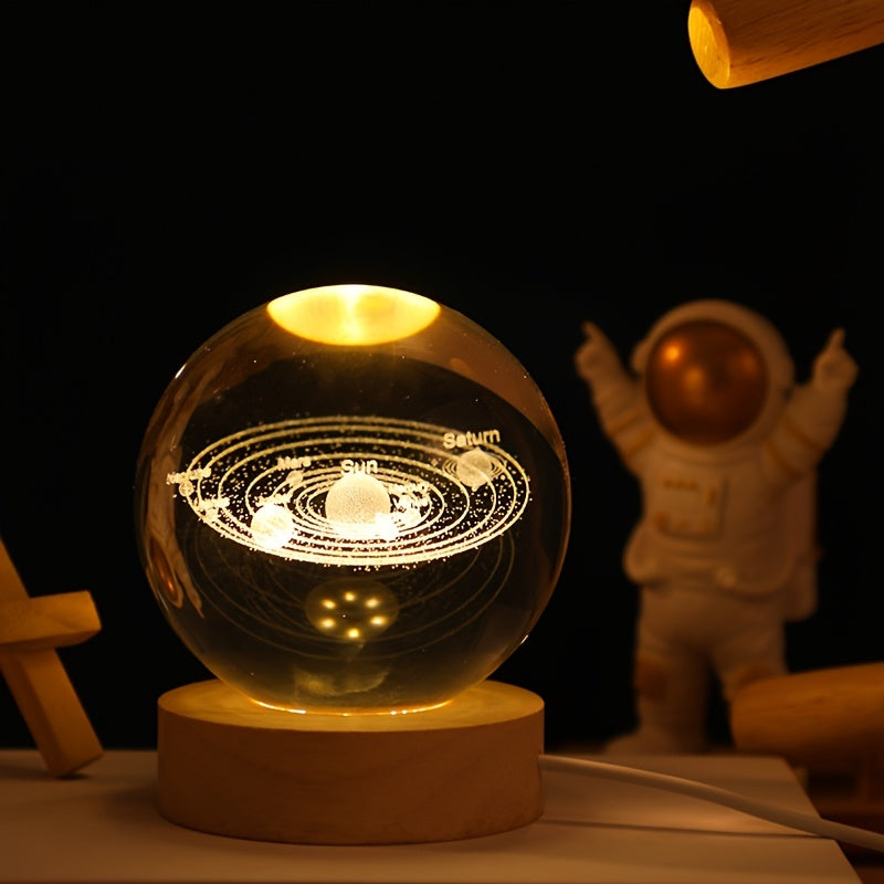 Wooden Base Crystal Ball, Creative Crystal Ball Night Lamp, Desktop Decor