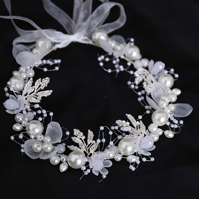 Crystal Pearl Flower Tiara Headband for Women