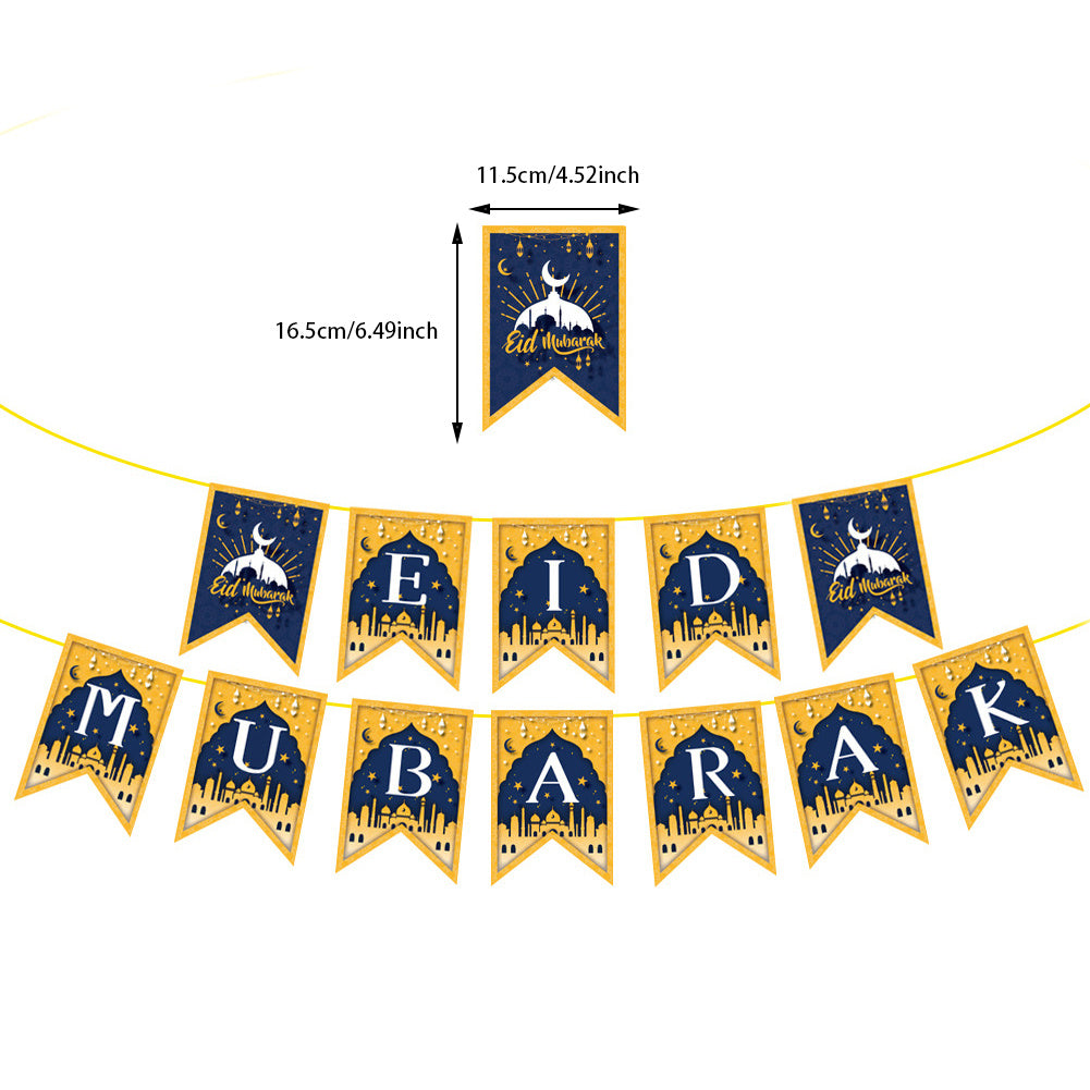 Ramadan Star Moon Castle Letter Party Pull Flag Decoration