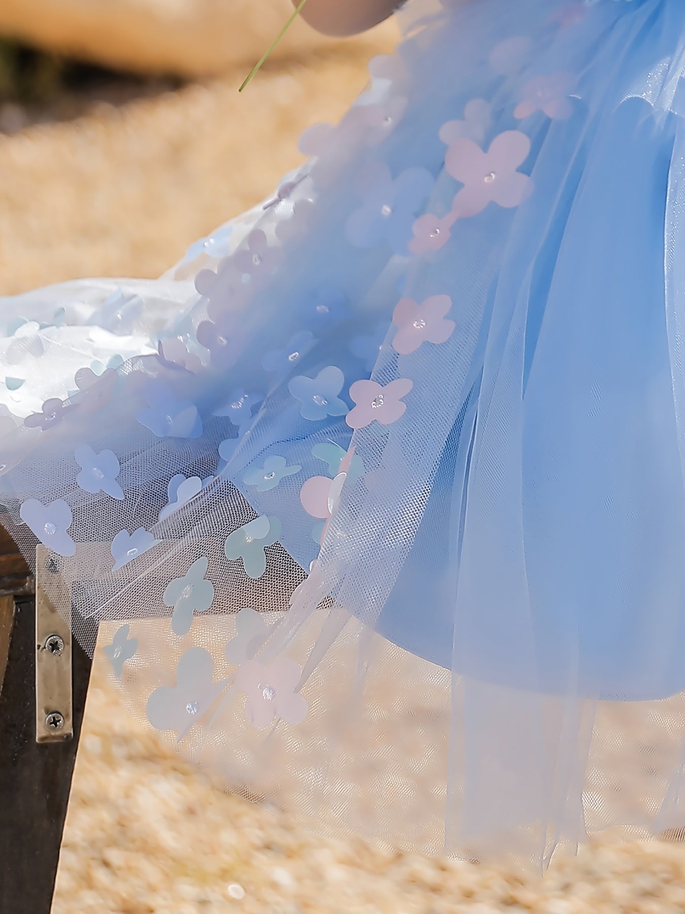 Girls Elegant Butterfly Decor Sleeveless Mesh Princess Dress