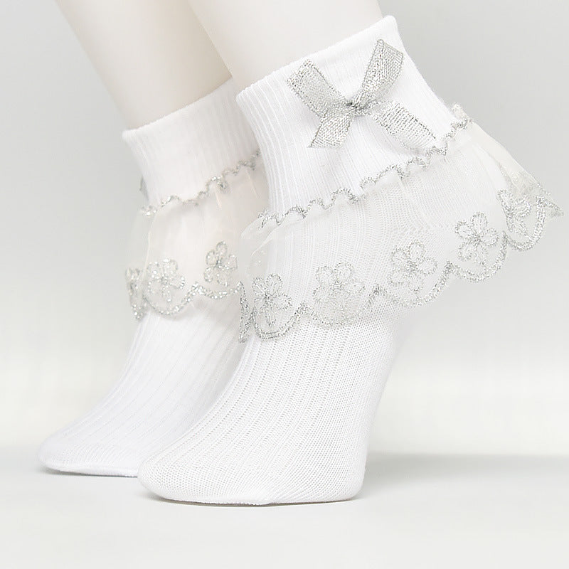 Toddler Girls Flower Ruffled Lace Bow Dance Socks