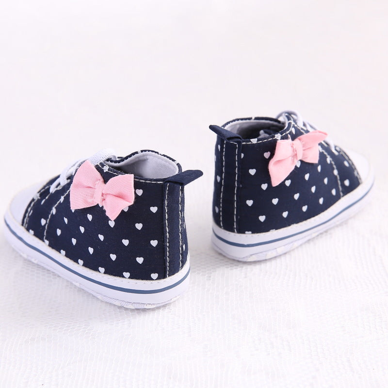 Heart Print Bow High Top Canvas Shoes for Baby Girls