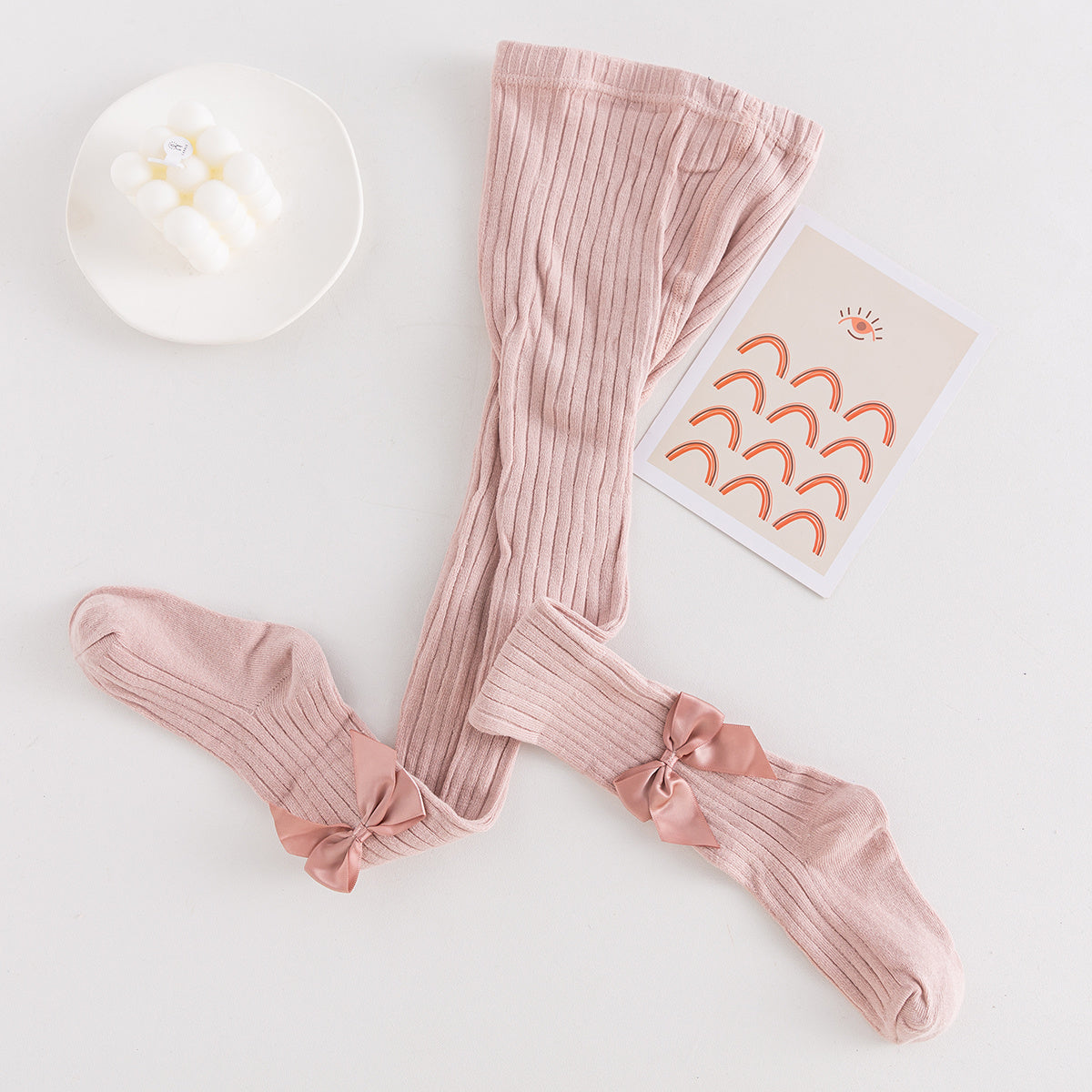 Baby Girls Tights with Cable Knit and Bow