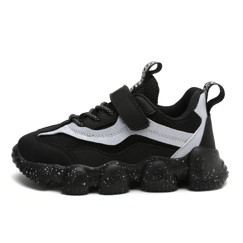 Boys' Fashionable Black and White Non-Slip Running Shoes