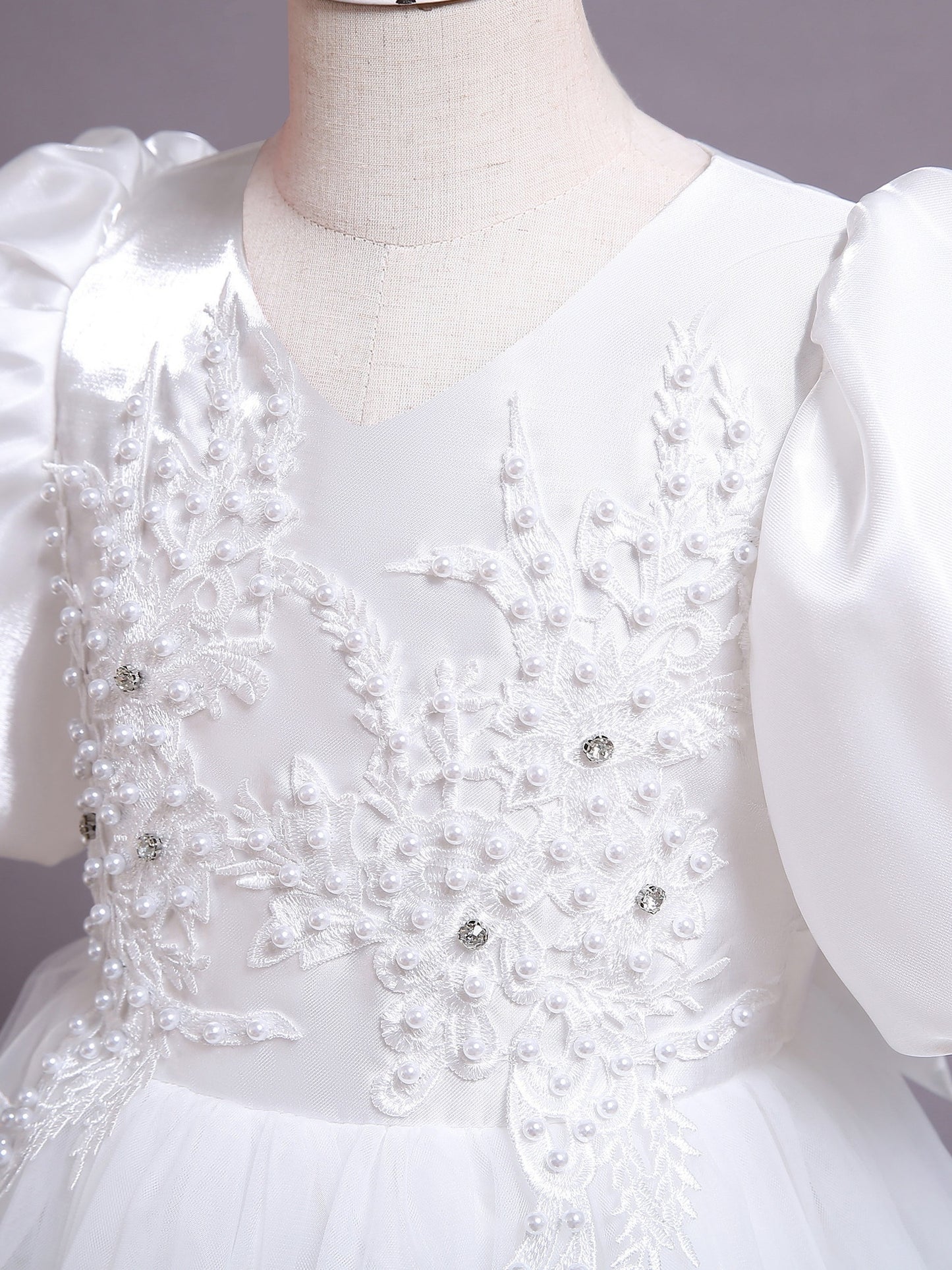 Elegant V-neck Puff Sleeve Embroidered Princess Dress