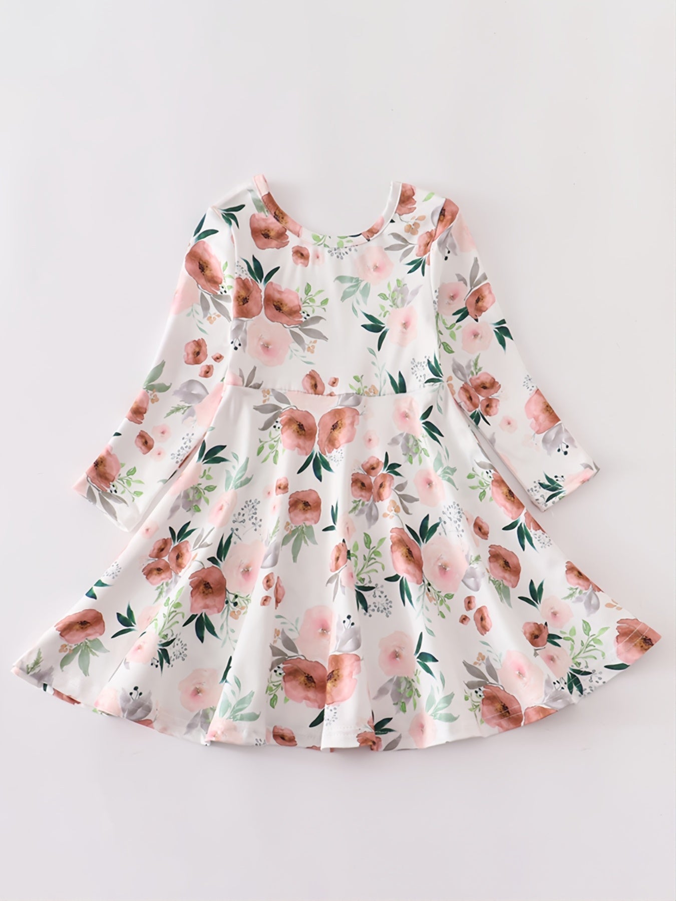 Crew Neck Long Sleeve Floral Print Dress