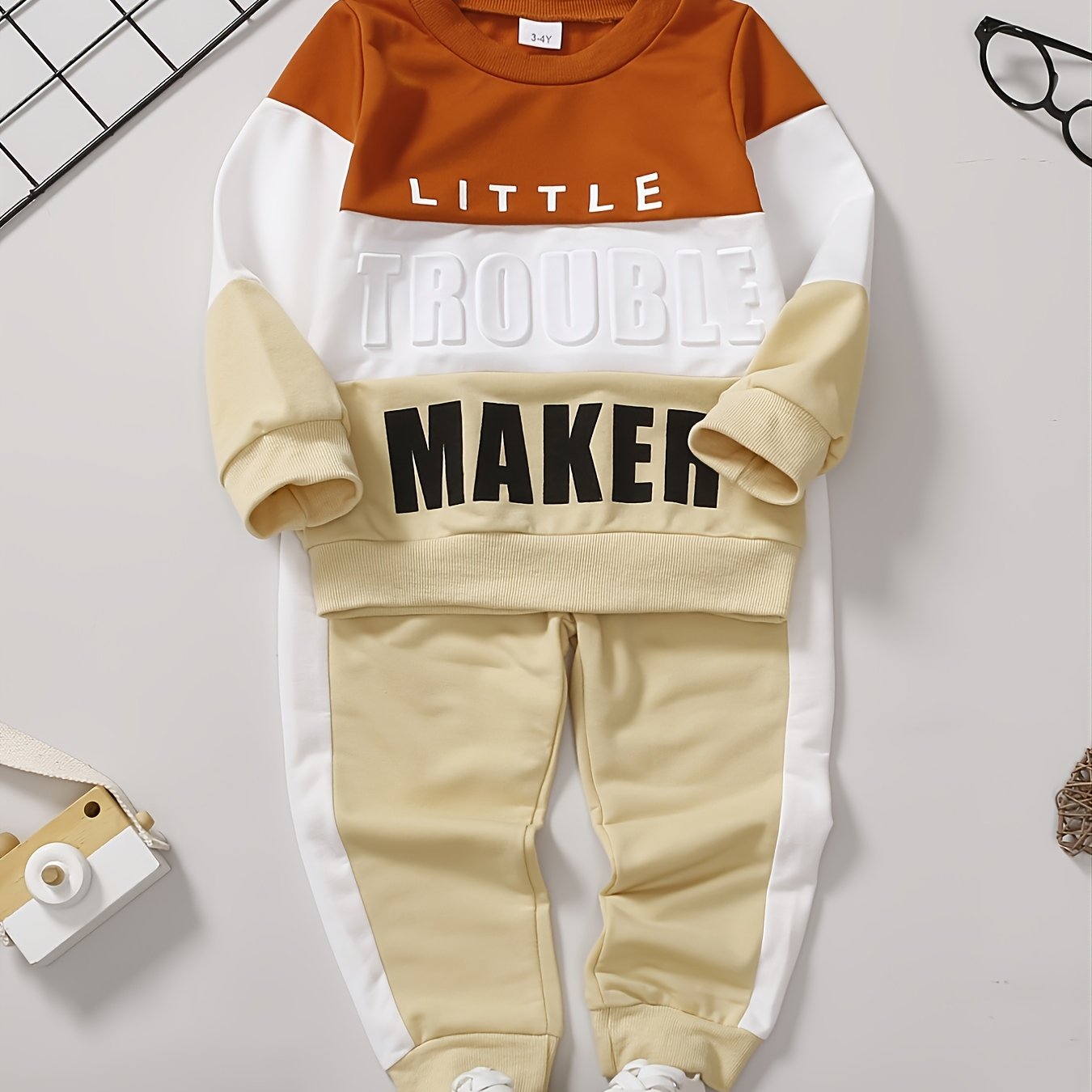 Colorblock Letter Sweatshirt & Pant Set for Baby Boys