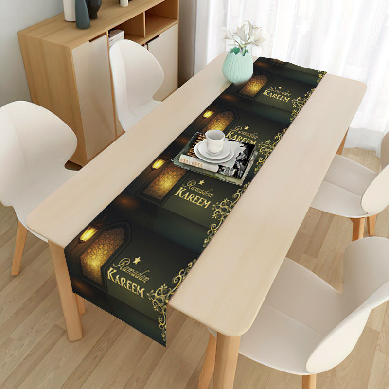 EID Mubarak Table Runner: Ramadan Kareem Decoration for Home Tablecloth