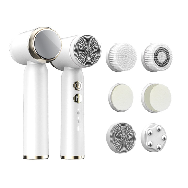 Electric Facial Cleansing Brush: Sonic Vibrating Face Scrubber with Hot/Cold Compress and 6 Brush Heads
