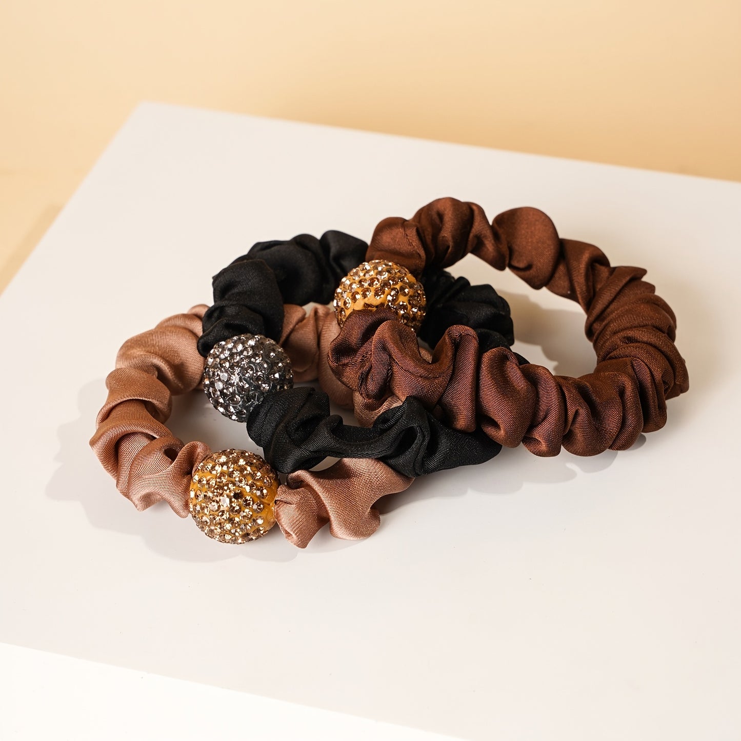 3PCS Rhinestone Silky Seamless Hair Scrunchies