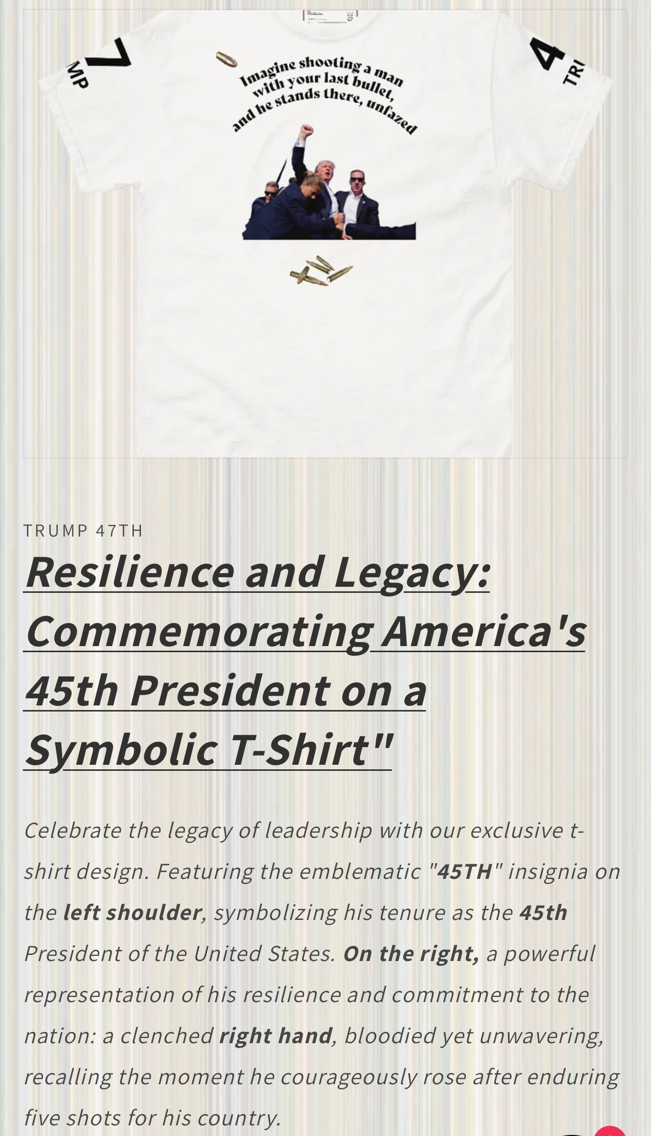 Trump T-shirt the 47th President on a Symbolic T-Shirt, Took 5 shots for this country