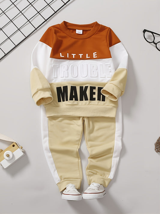 Colorblock Letter Sweatshirt & Pant Set for Baby Boys