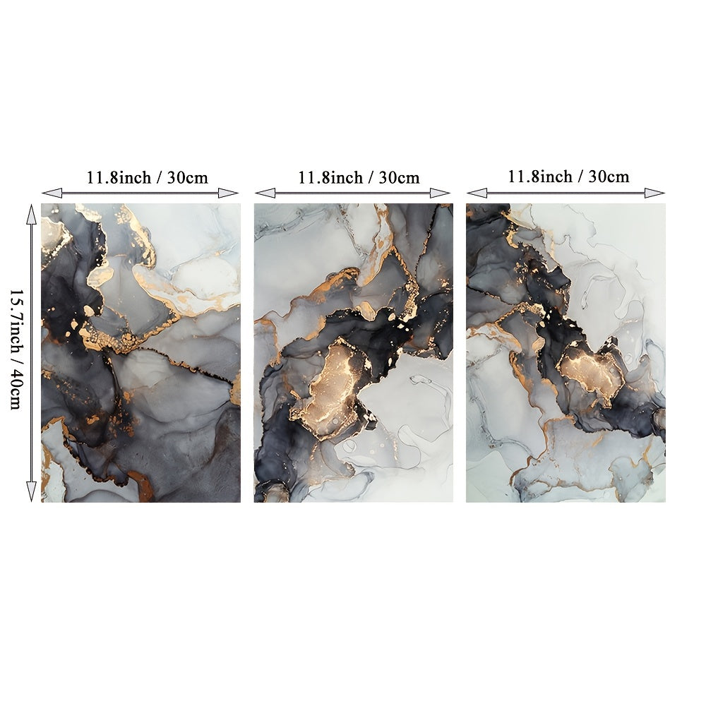 3pcs Golden Black Marble Canvas Painting Wall Art Picture