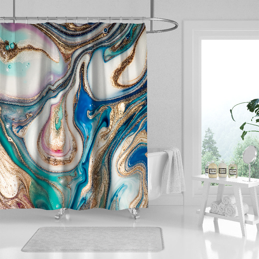 1pc Gray Golden Marble Shower Curtain Set, Bathroom Decor, Abstract Modern Shower Curtain, Luxury Standard Shower Curtain For Bathtub, Waterproof Washable Fabric Shower Curtain, With 12 Plastic Hooks
