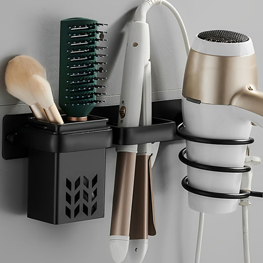 1pc Hair Dryer Holder With Drainage Storage Cup, Wall Mounted Hair Rustproof Straightener Holder, Multi-Functional Space Saving Hair Dryer Organizer Spiral Hair Dryer Storage For Bathroom Bedroom Home Dorm