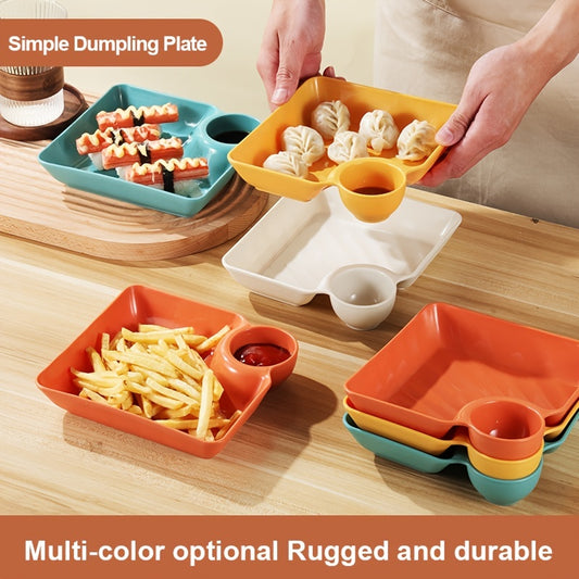 1pc Dumpling Plate With Sauce Dish, Square Serving Plate, Snack Platter, Sushi Dish, Fruit Plate, Dessert Tray, Kitchen Supplies
