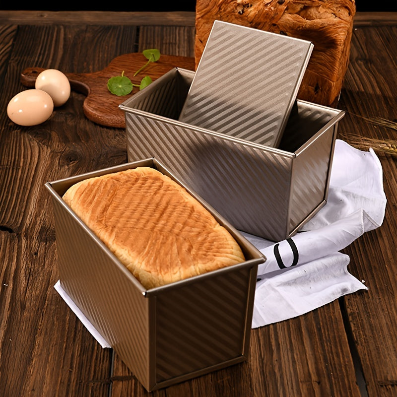 1pc Golden Loaf Pan With Lid, Non-Stick Durable Bread Pan Toast Mould With Cover Bakeware Tin For Baking Bread, Homemade Cakes, Meatloaf