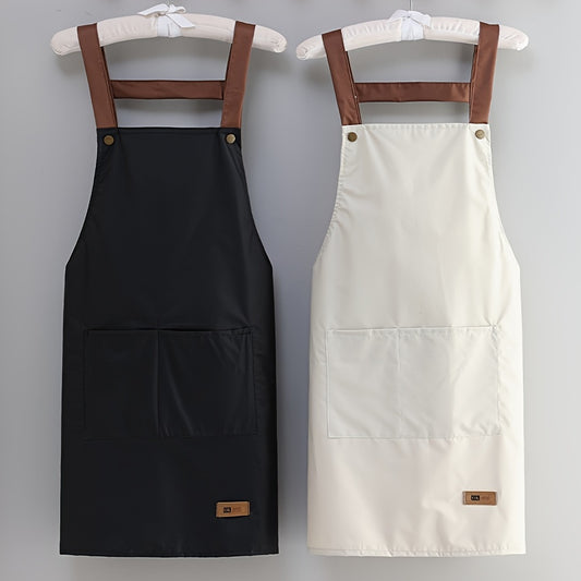 1pc Kitchen Apron With Big Pocket, Waterproof Oil-proof Cooking Apron, Kitchen Accessories