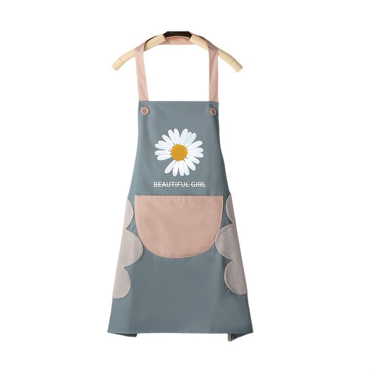 1PC Home Apron With Daisy Print, Adjustable Cooking Aprons, Waterproof And Oil-proof, Water-drop With 1 Big Pockets, Bib Aprons